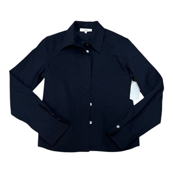 Vince Dark Blue Stretch Poplin Slim-Fit Shirt 00 - Picture 2 of 5